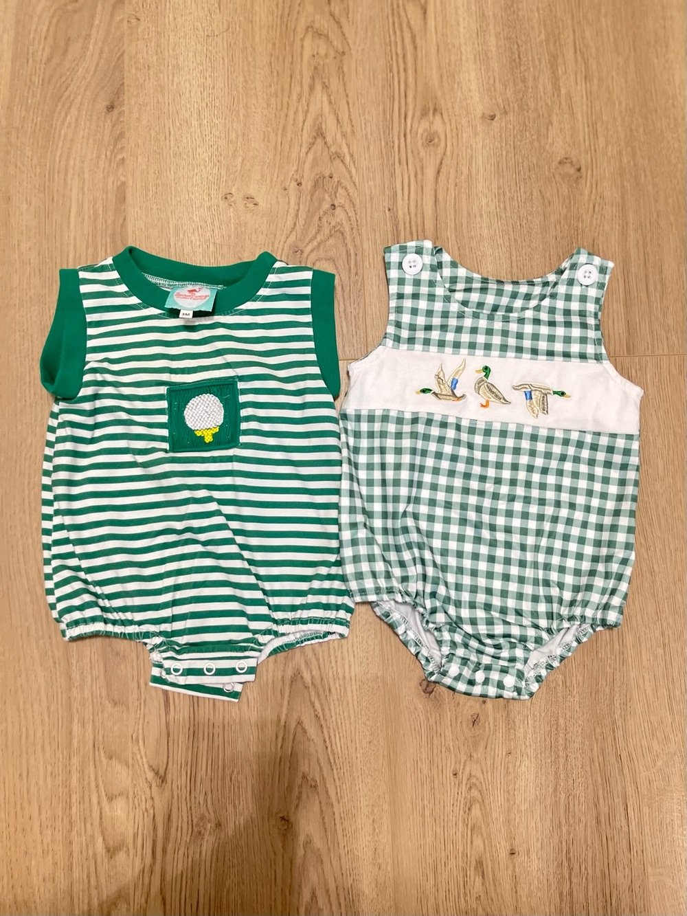Green Striped & Gingham Baby One-Piece Bodysuit Set